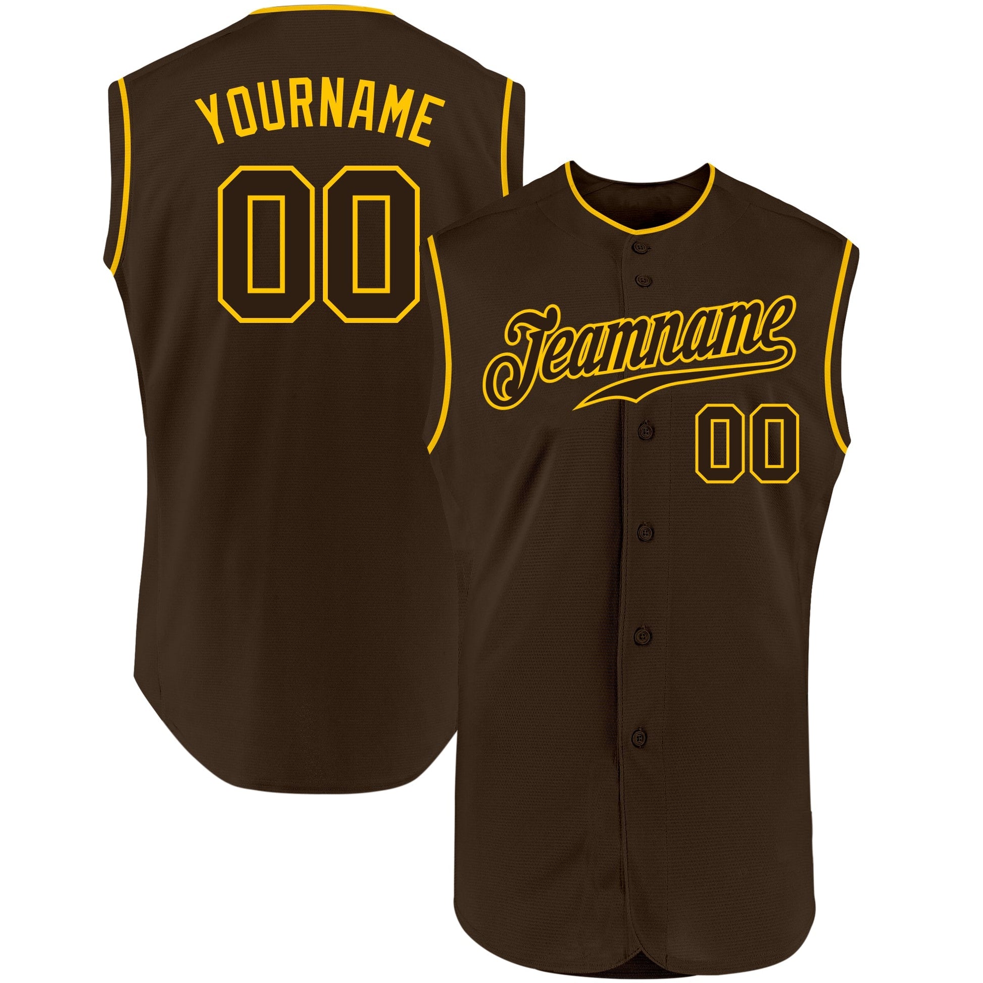 Custom Brown Brown-Gold Authentic Sleeveless Baseball Jersey baseball jersey product view 1