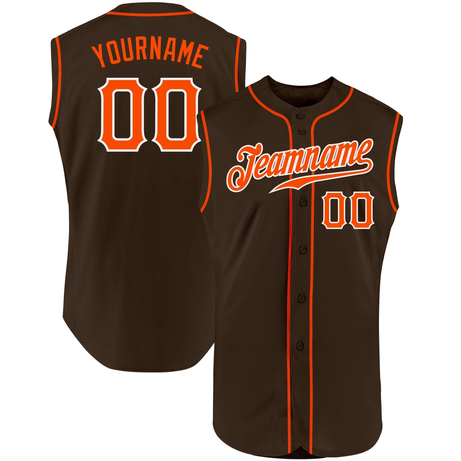 Custom Brown Orange-White Authentic Sleeveless Baseball Jersey baseball jersey product view 1