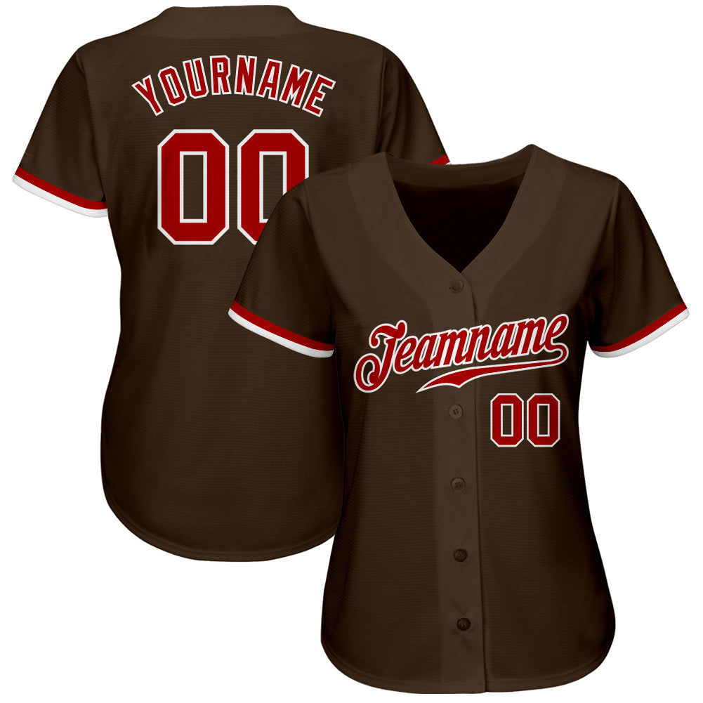 Custom Brown Red-White Authentic Baseball Jersey baseball jersey product view 2