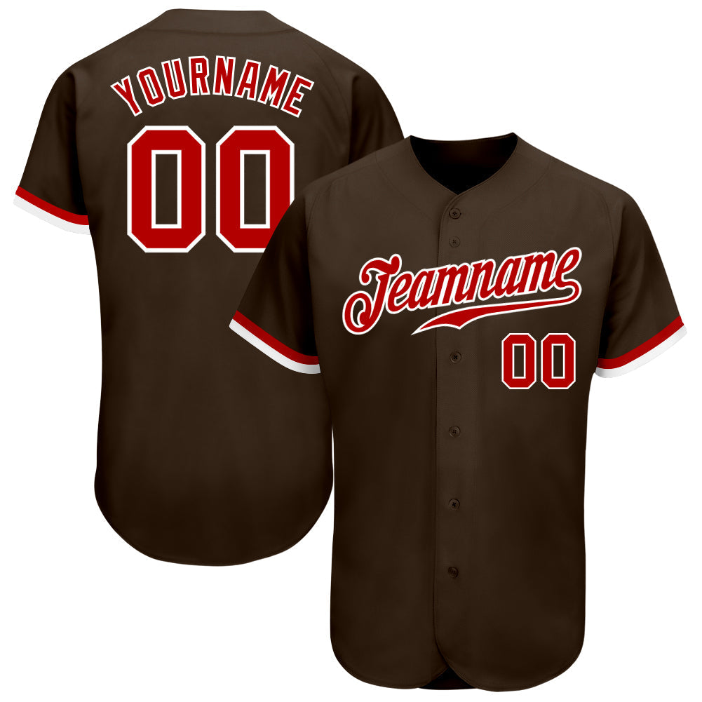 Custom Brown Red-White Authentic Baseball Jersey baseball jersey product view 1