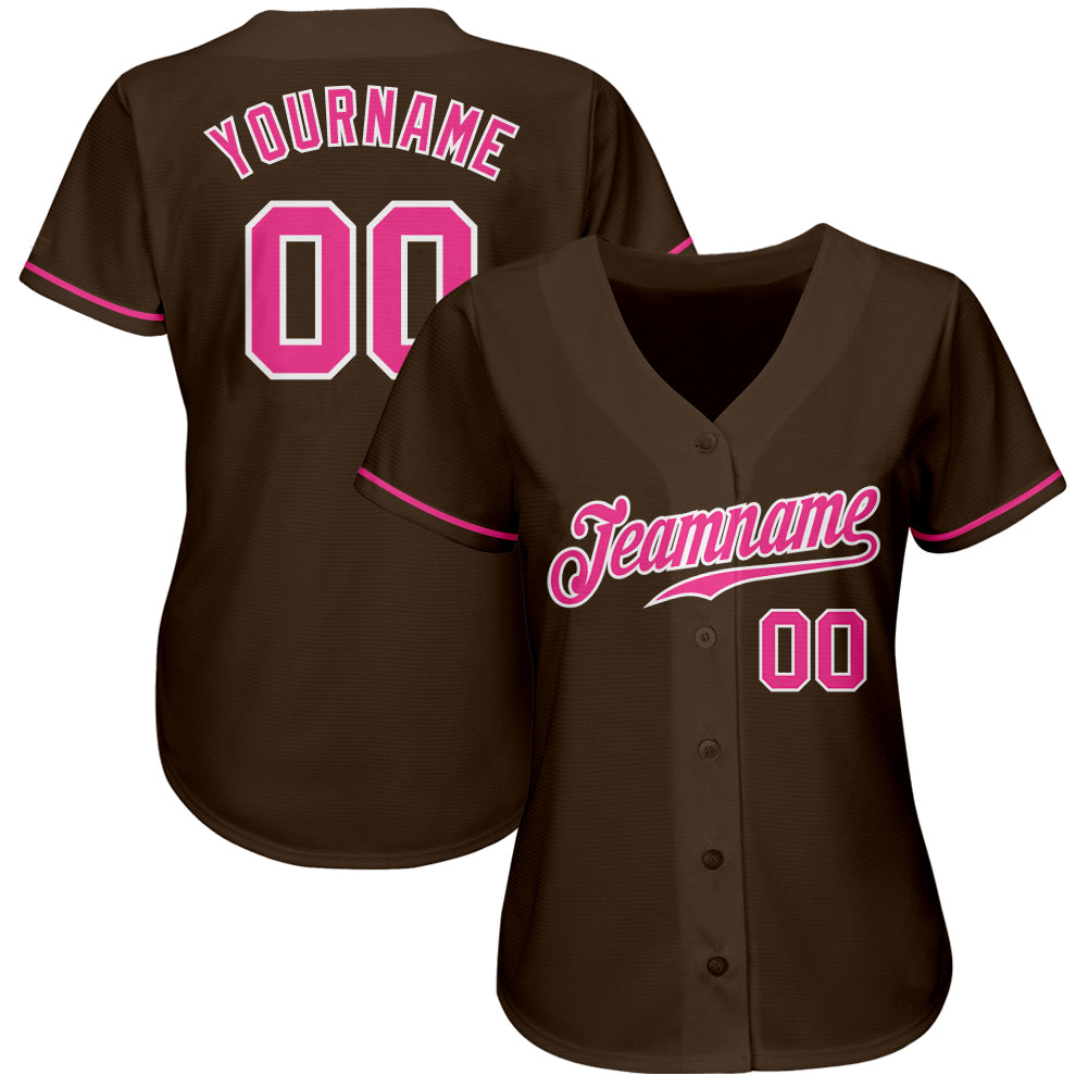 Custom Brown Pink-White Authentic Baseball Jersey baseball jersey product view 2