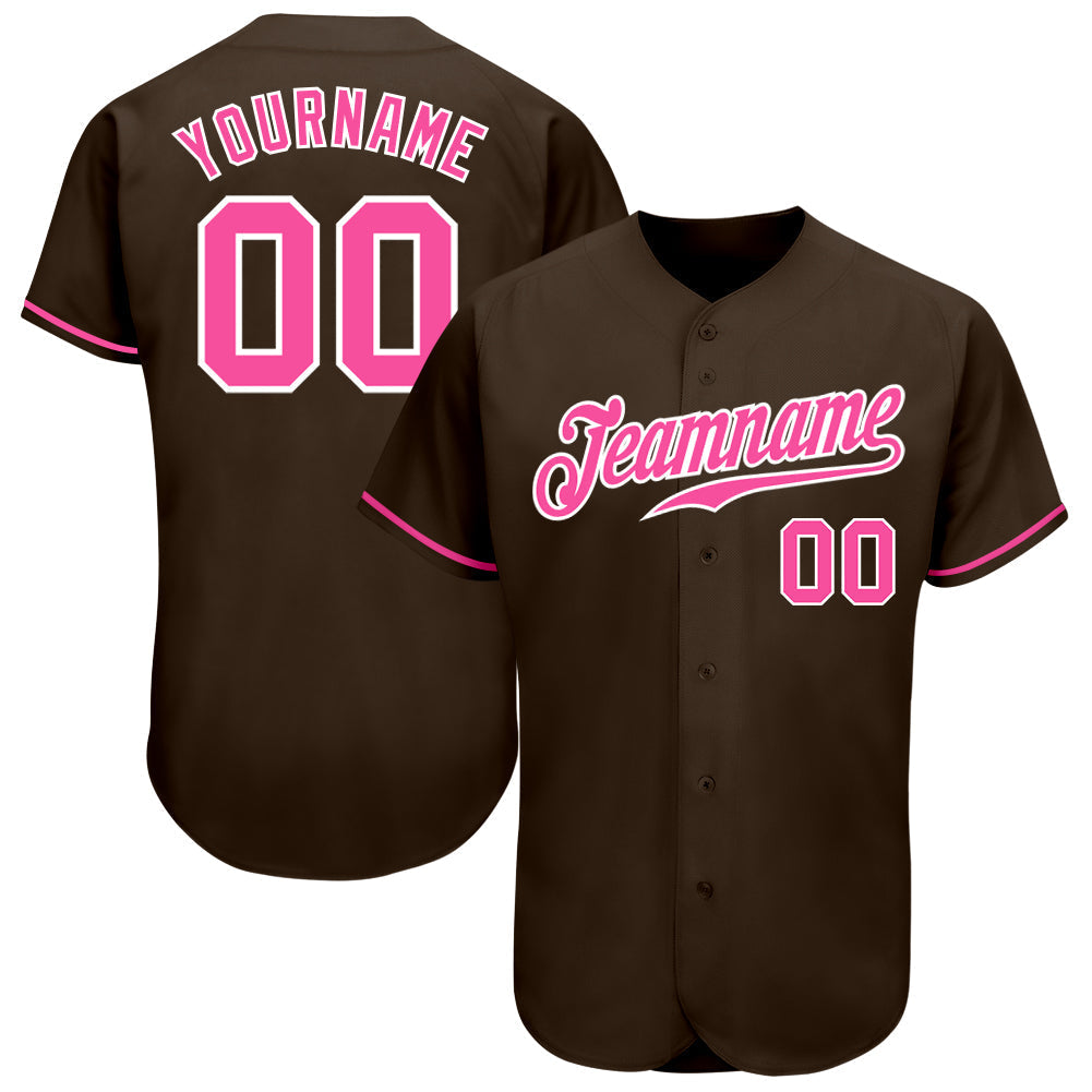 Custom Brown Pink-White Authentic Baseball Jersey baseball jersey product view 1