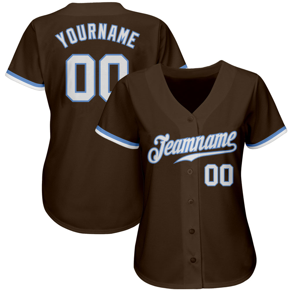 Custom Brown White-Light Blue Authentic Baseball Jersey baseball jersey product view 2