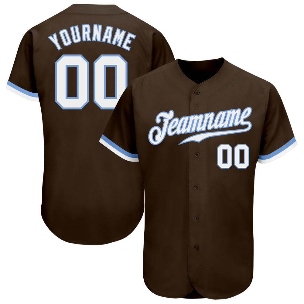 Custom Brown White-Light Blue Authentic Baseball Jersey baseball jersey product view 1