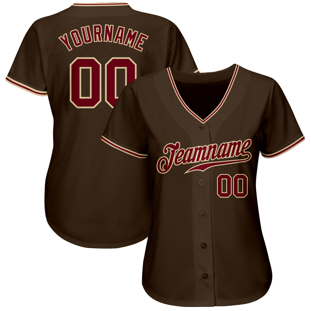 Custom Brown Crimson-City Cream Authentic Baseball Jersey baseball jersey product view 2