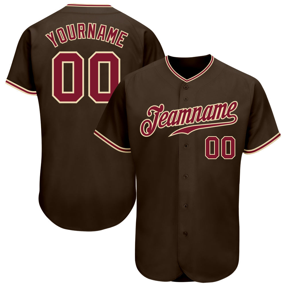 Custom Brown Crimson-City Cream Authentic Baseball Jersey baseball jersey product view 1