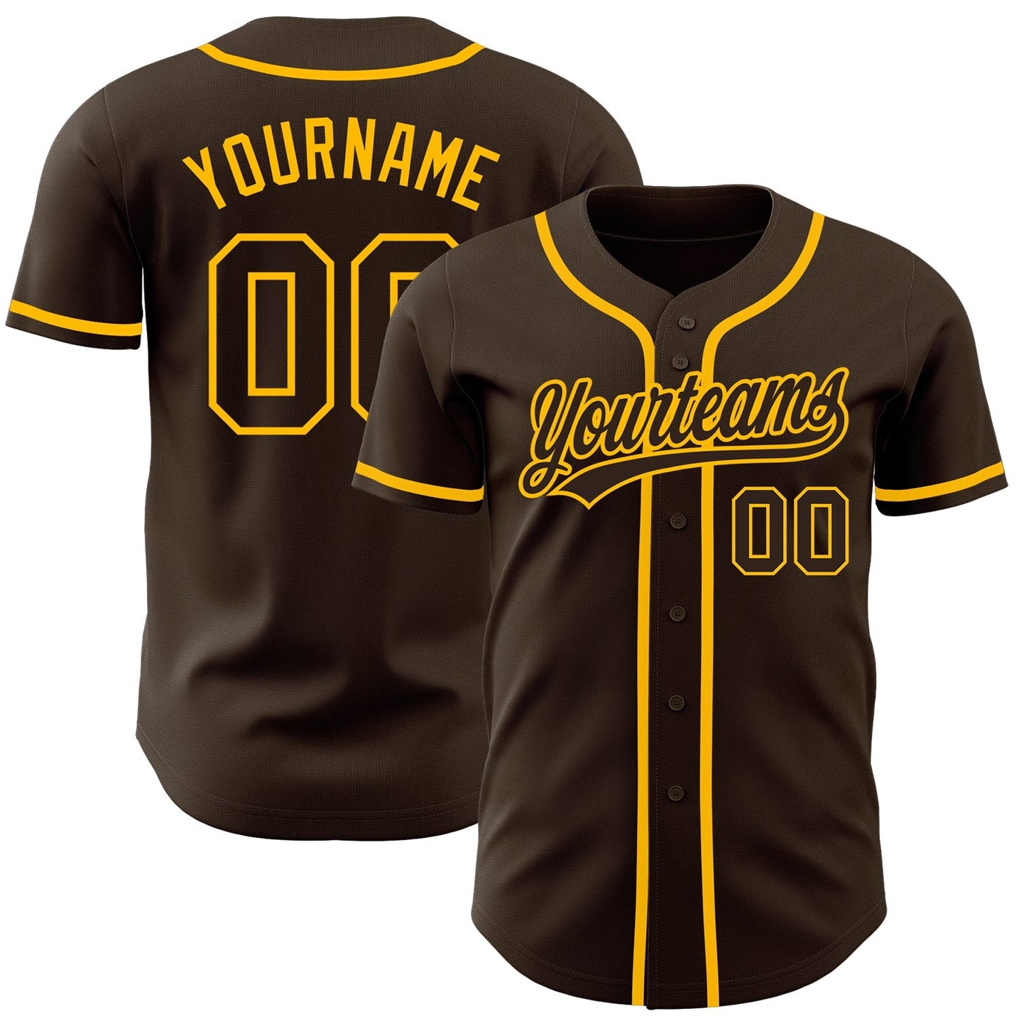 Custom Brown Brown-Gold Authentic Baseball Jersey baseball jersey product view 1