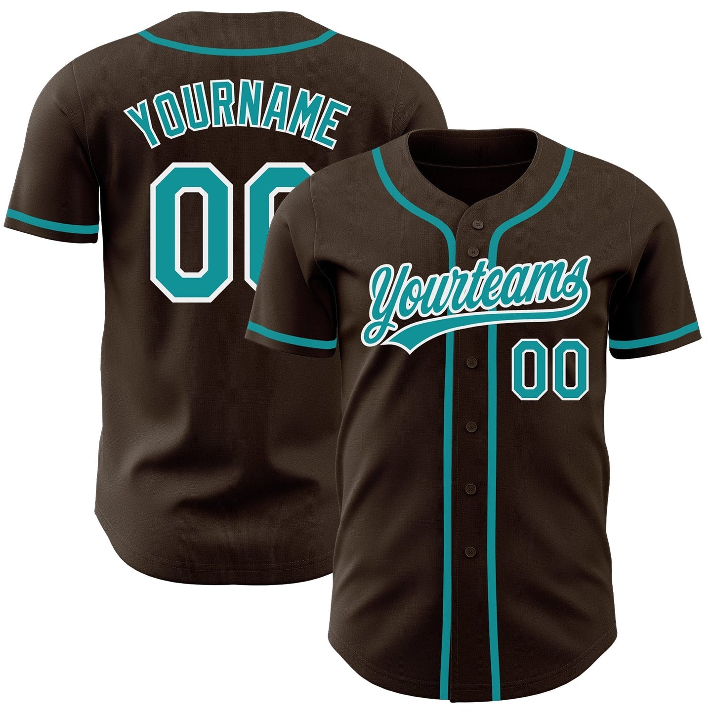 Custom Brown Teal-White Authentic Baseball Jersey baseball jersey product view 1