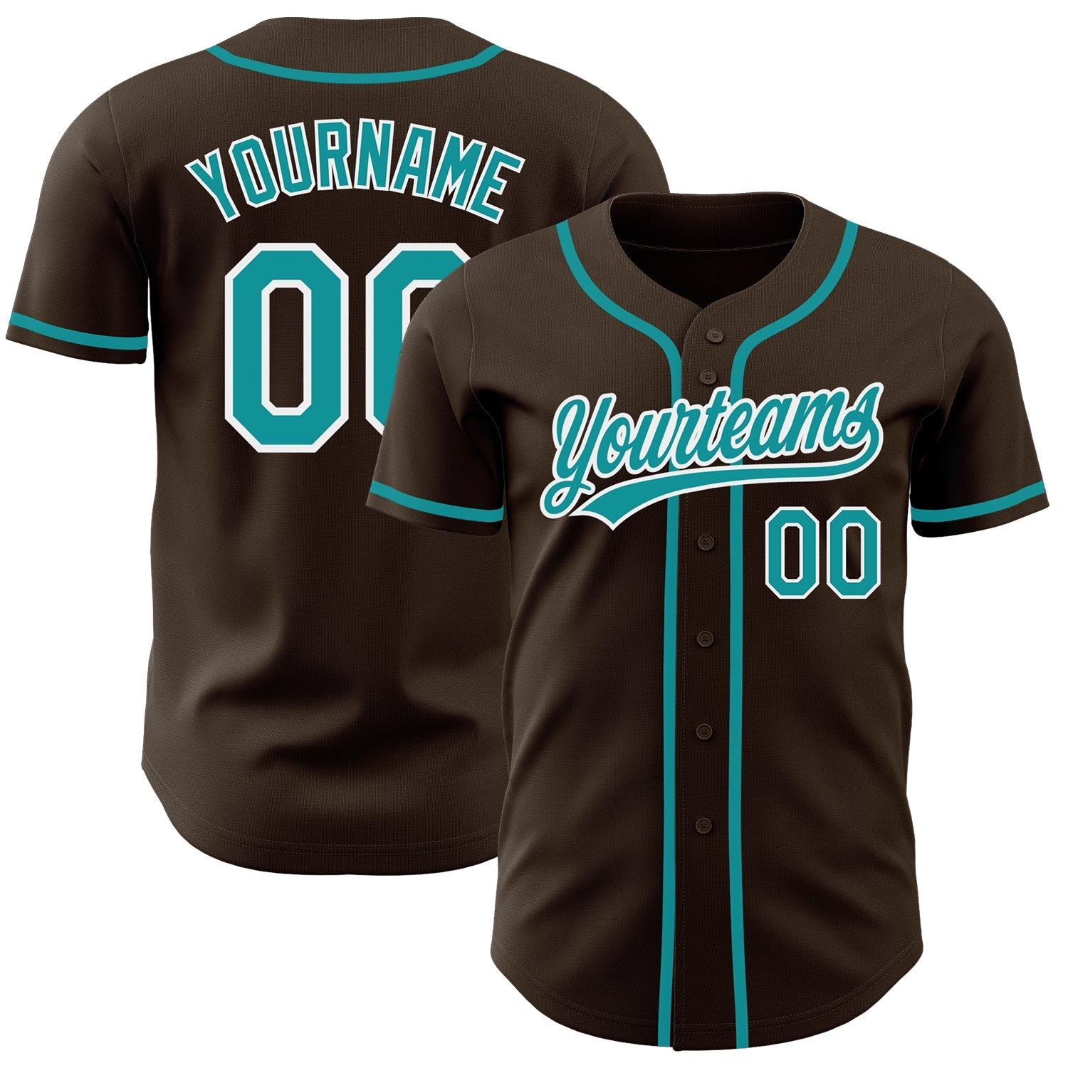 Custom Brown Teal-White Authentic Baseball Jersey baseball jersey product view 1