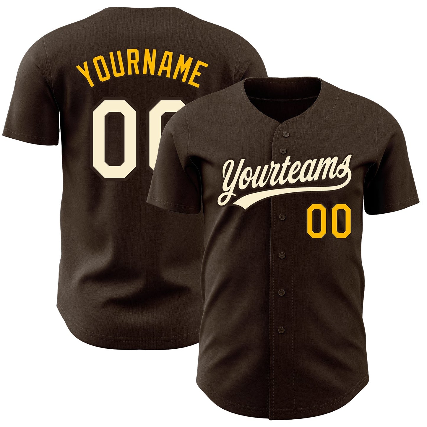 Custom Brown Cream-Gold Authentic Baseball Jersey baseball jersey product view 1
