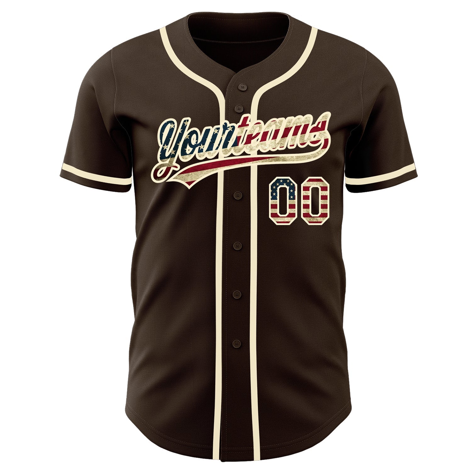 Custom Brown Vintage USA Flag-Cream Authentic Baseball Jersey baseball jersey product view 2