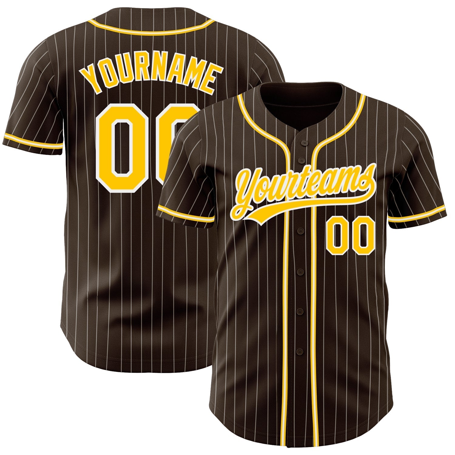 Custom Brown White Pinstripe Gold Authentic Baseball Jersey baseball jersey product view 1