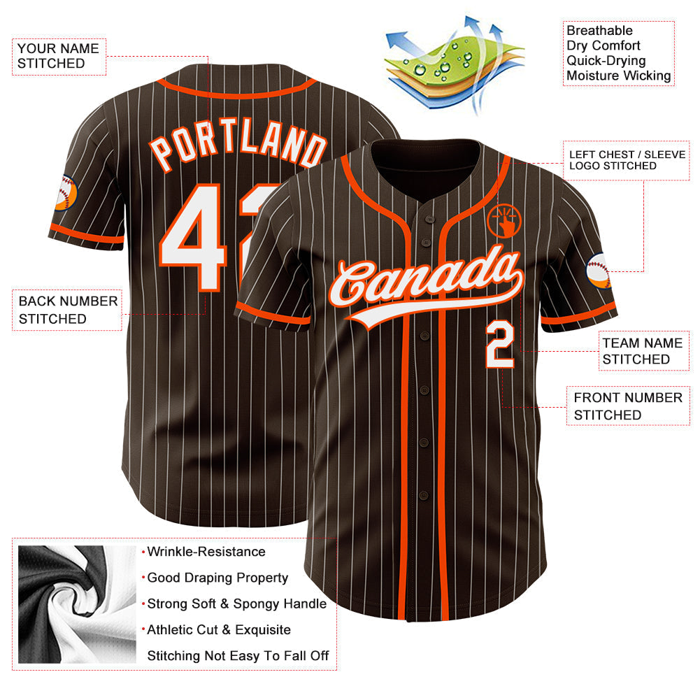 Custom Brown White Pinstripe Orange Authentic Baseball Jersey baseball jersey product view 3