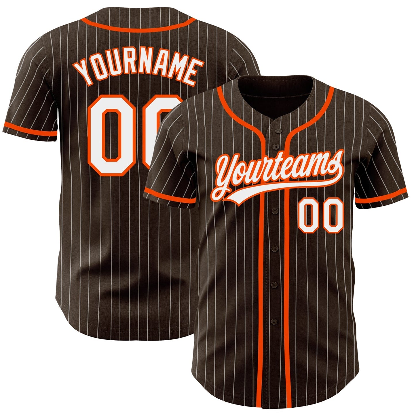 Custom Brown White Pinstripe Orange Authentic Baseball Jersey baseball jersey product view 1