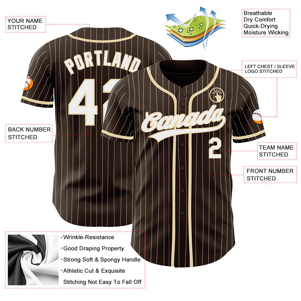 Custom Brown White Pinstripe City Cream Authentic Baseball Jersey baseball jersey product view 3