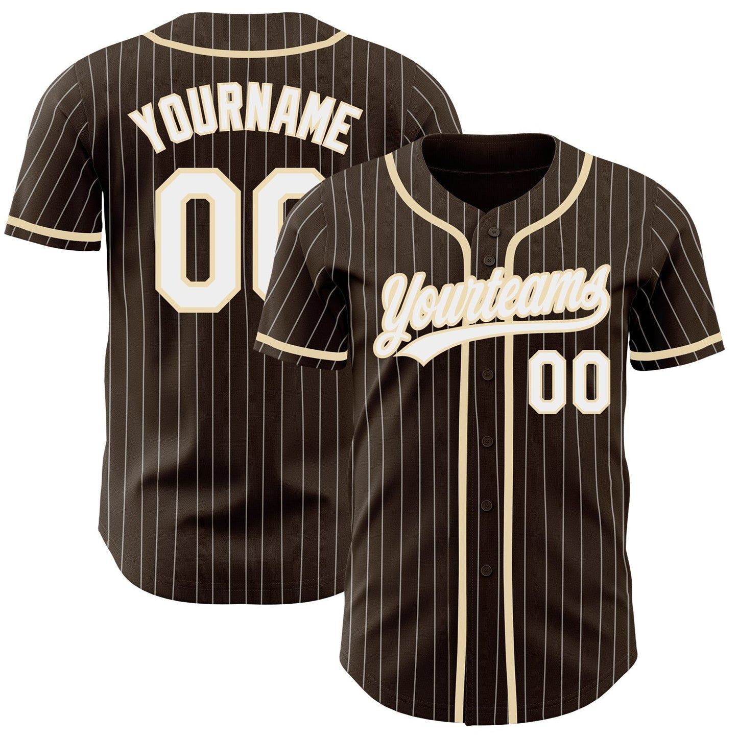 Custom Brown White Pinstripe City Cream Authentic Baseball Jersey baseball jersey product view 1