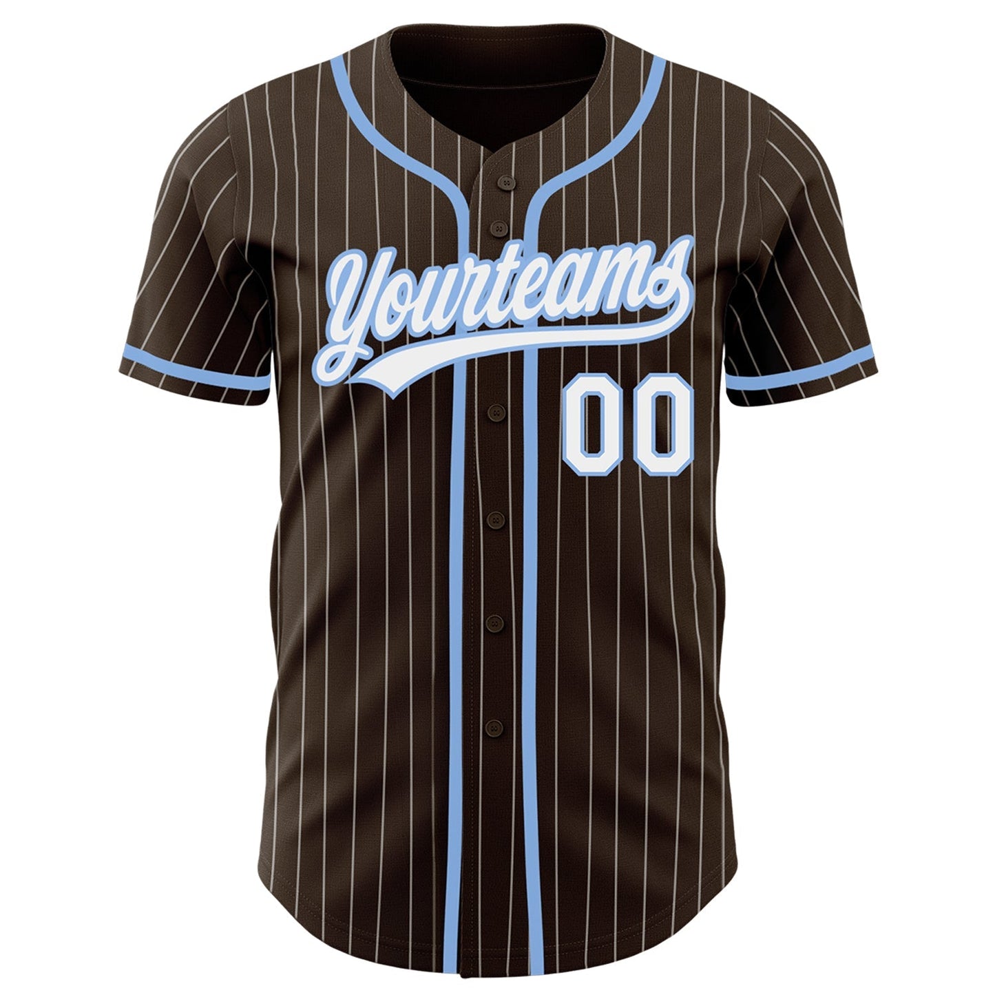 Custom Brown White Pinstripe Light Blue Authentic Baseball Jersey baseball jersey product view 2