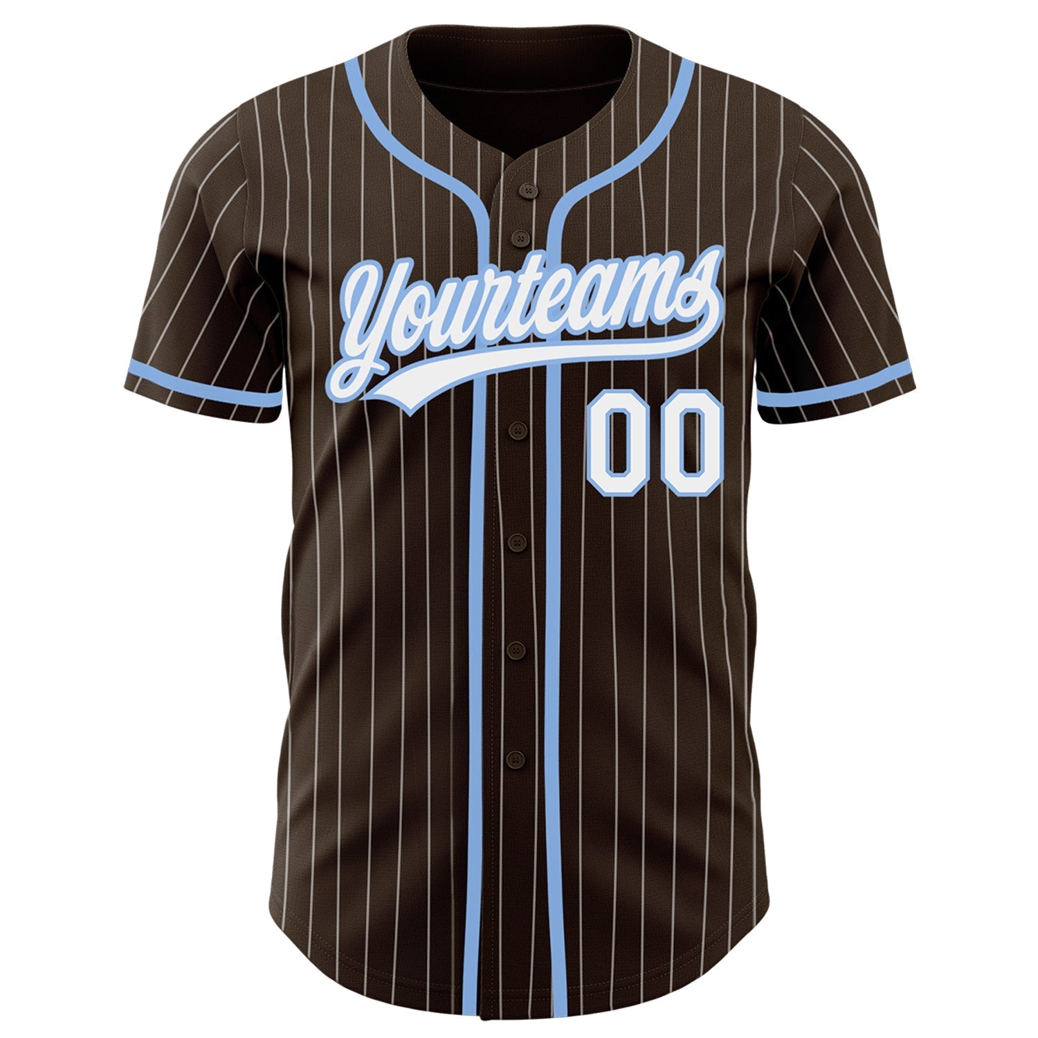 Custom Brown White Pinstripe Light Blue Authentic Baseball Jersey baseball jersey product view 2