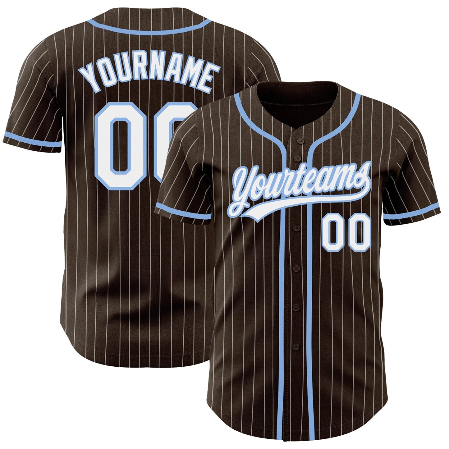 Custom Brown White Pinstripe Light Blue Authentic Baseball Jersey baseball jersey product view 1