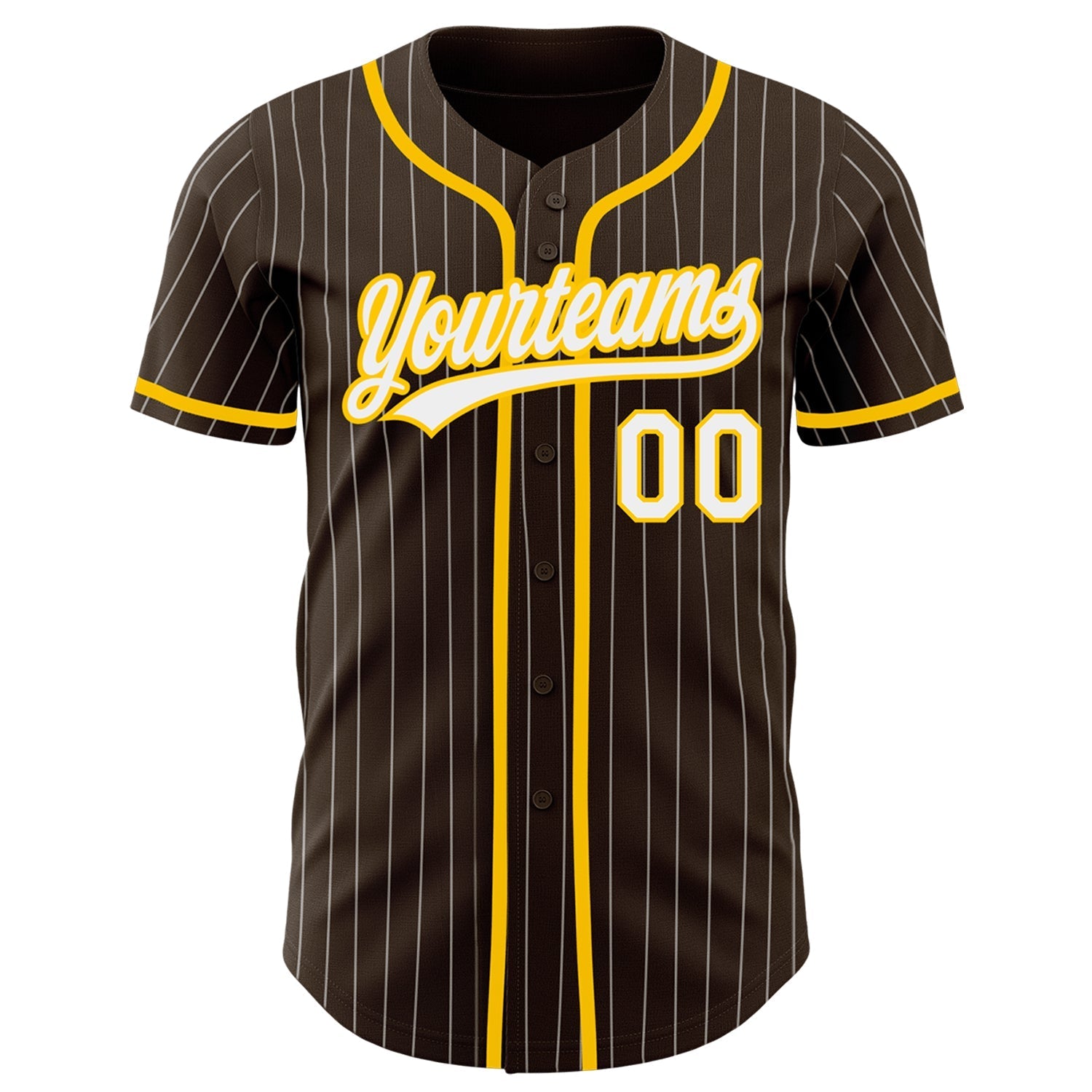 Custom Brown White Pinstripe Yellow Authentic Baseball Jersey baseball jersey product view 2