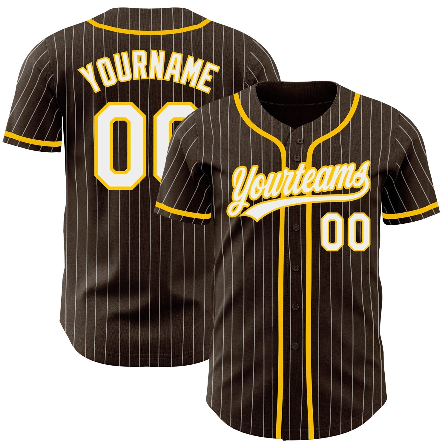 Custom Brown White Pinstripe Yellow Authentic Baseball Jersey baseball jersey product view 1
