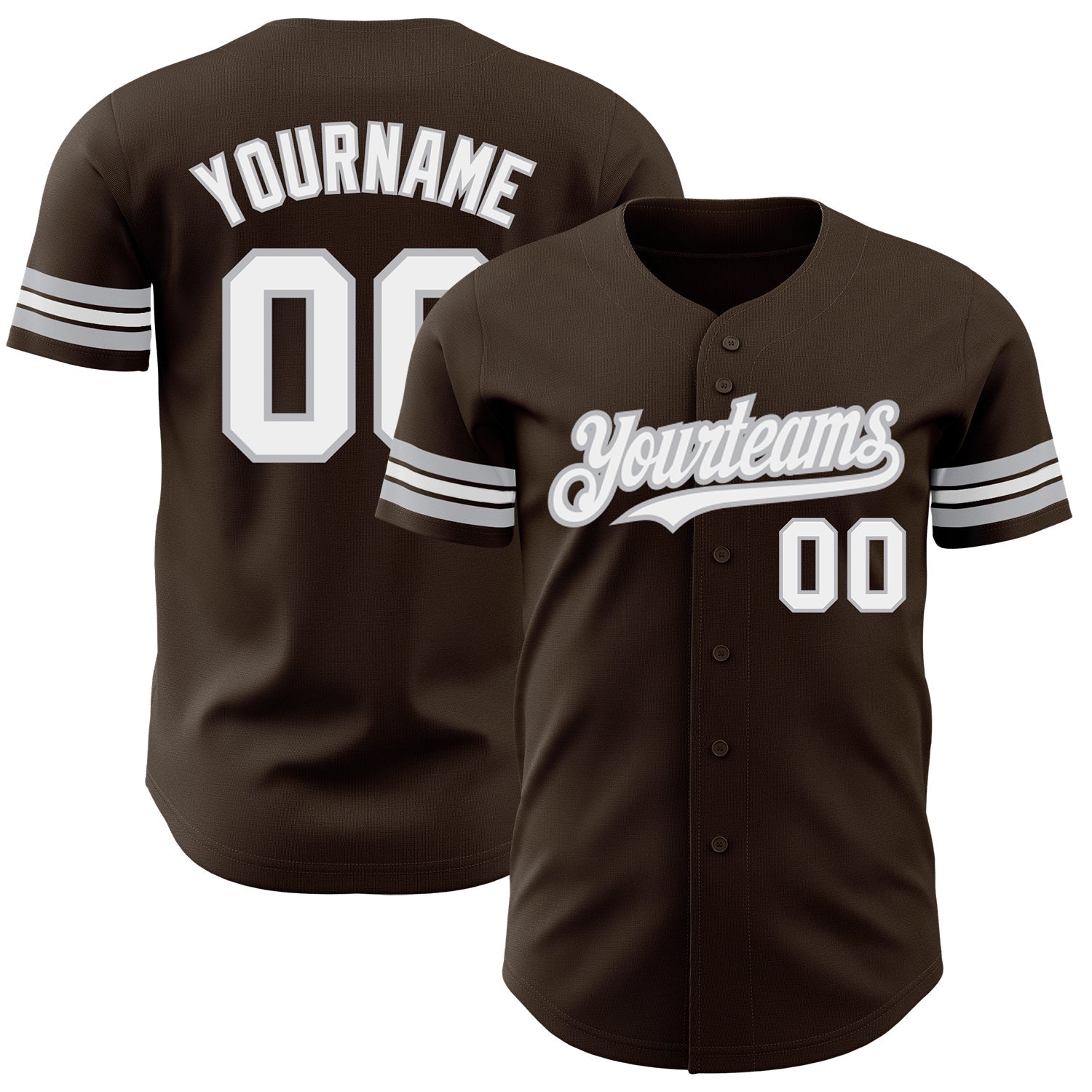 Custom Brown White-Gray Authentic Baseball Jersey baseball jersey product view 1