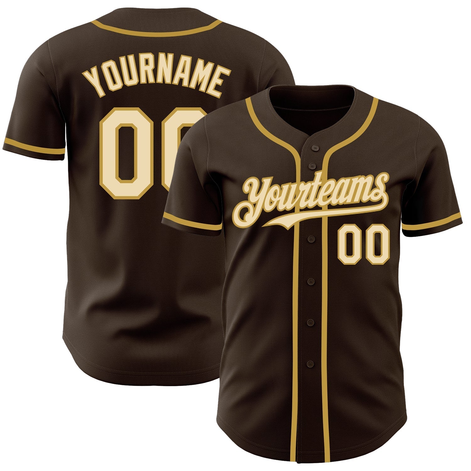 Custom Brown Cream-Old Gold Authentic Baseball Jersey baseball jersey product view 1
