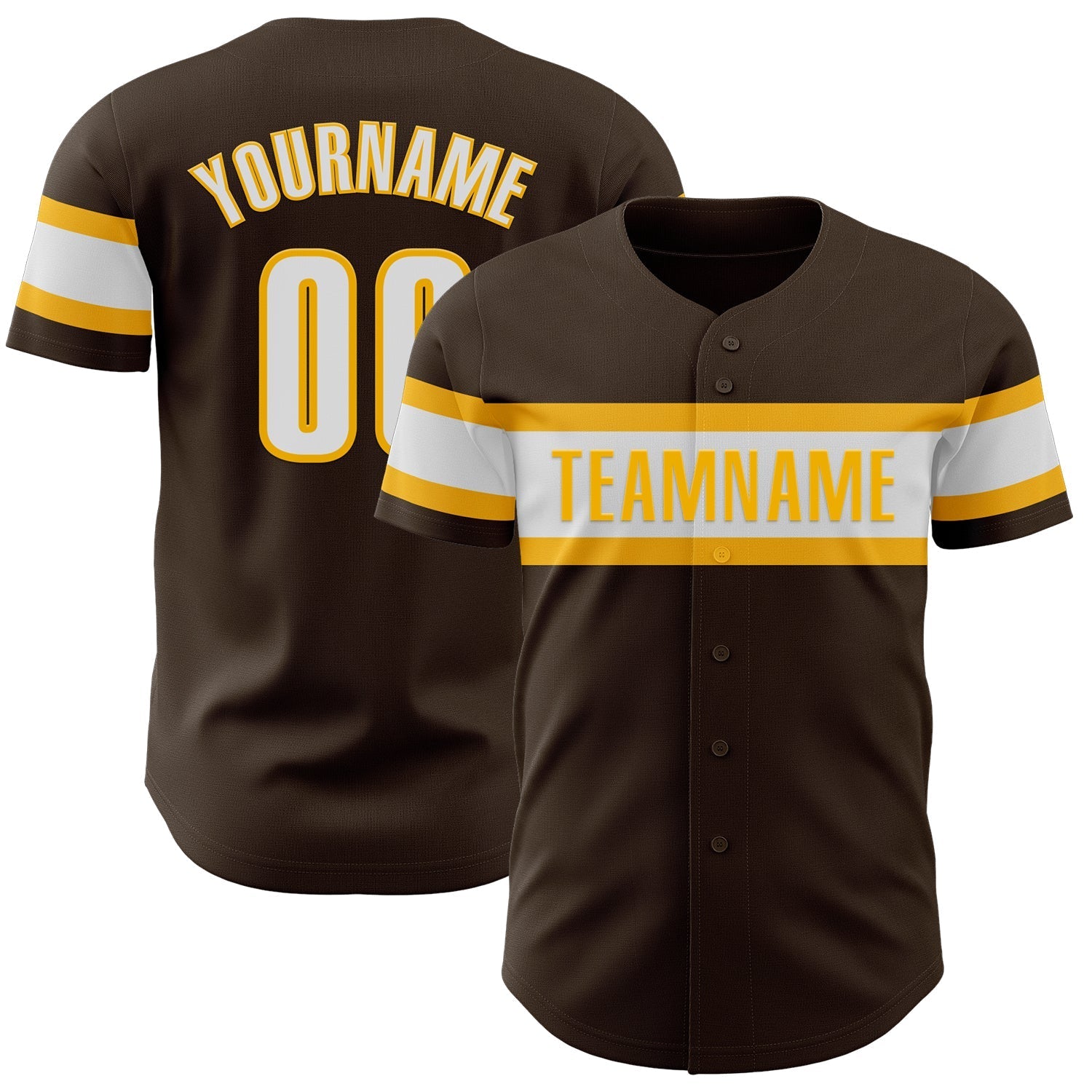 Custom Brown White-Gold Authentic Baseball Jersey baseball jersey product view 1