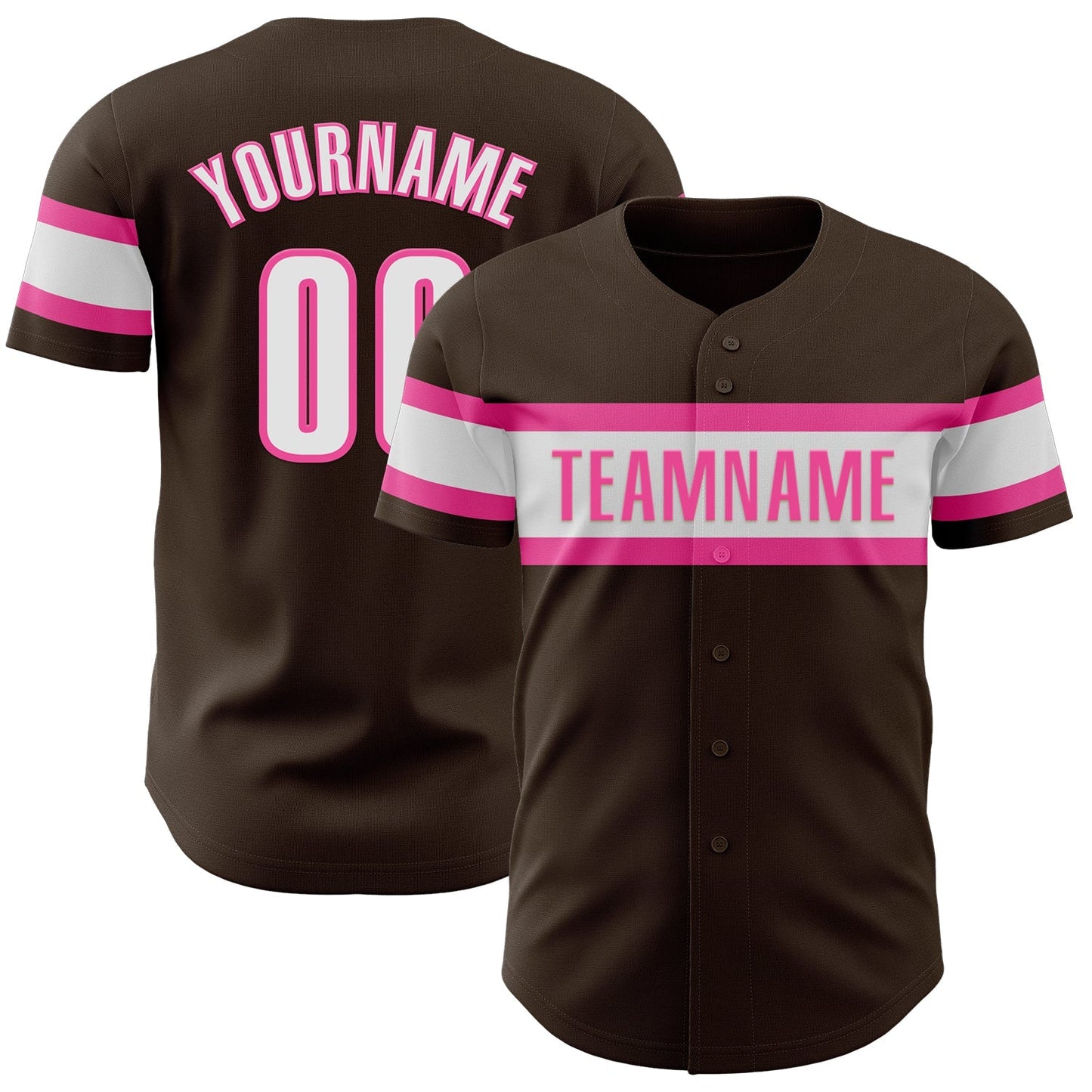 Custom Brown White-Pink Authentic Baseball Jersey baseball jersey product view 1