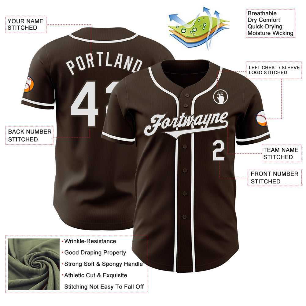 Custom Brown White Authentic Baseball Jersey baseball jersey product view 3