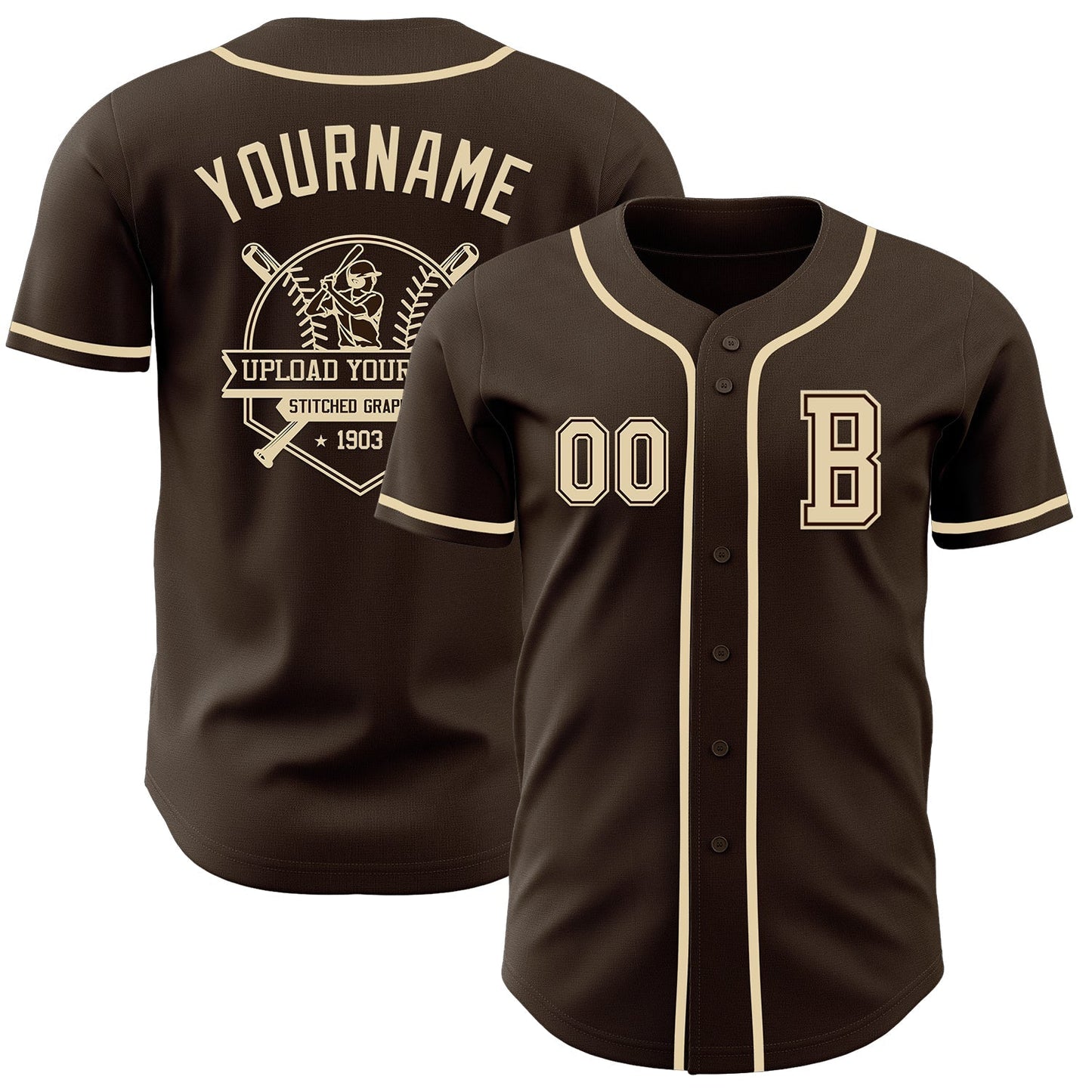 Custom Brown Cream Authentic Baseball Jersey baseball jersey product view 5
