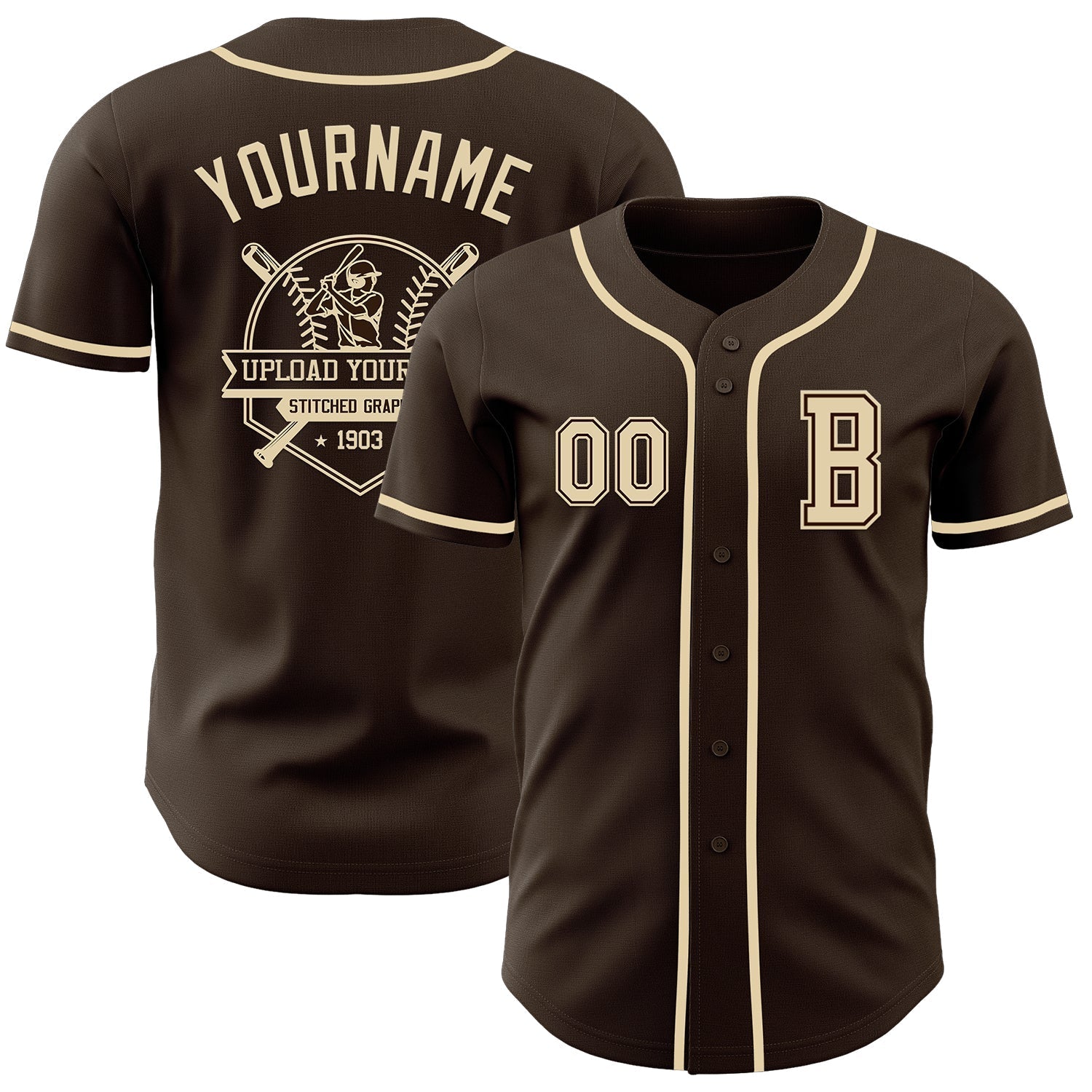 Custom Brown Cream Authentic Baseball Jersey baseball jersey product view 5