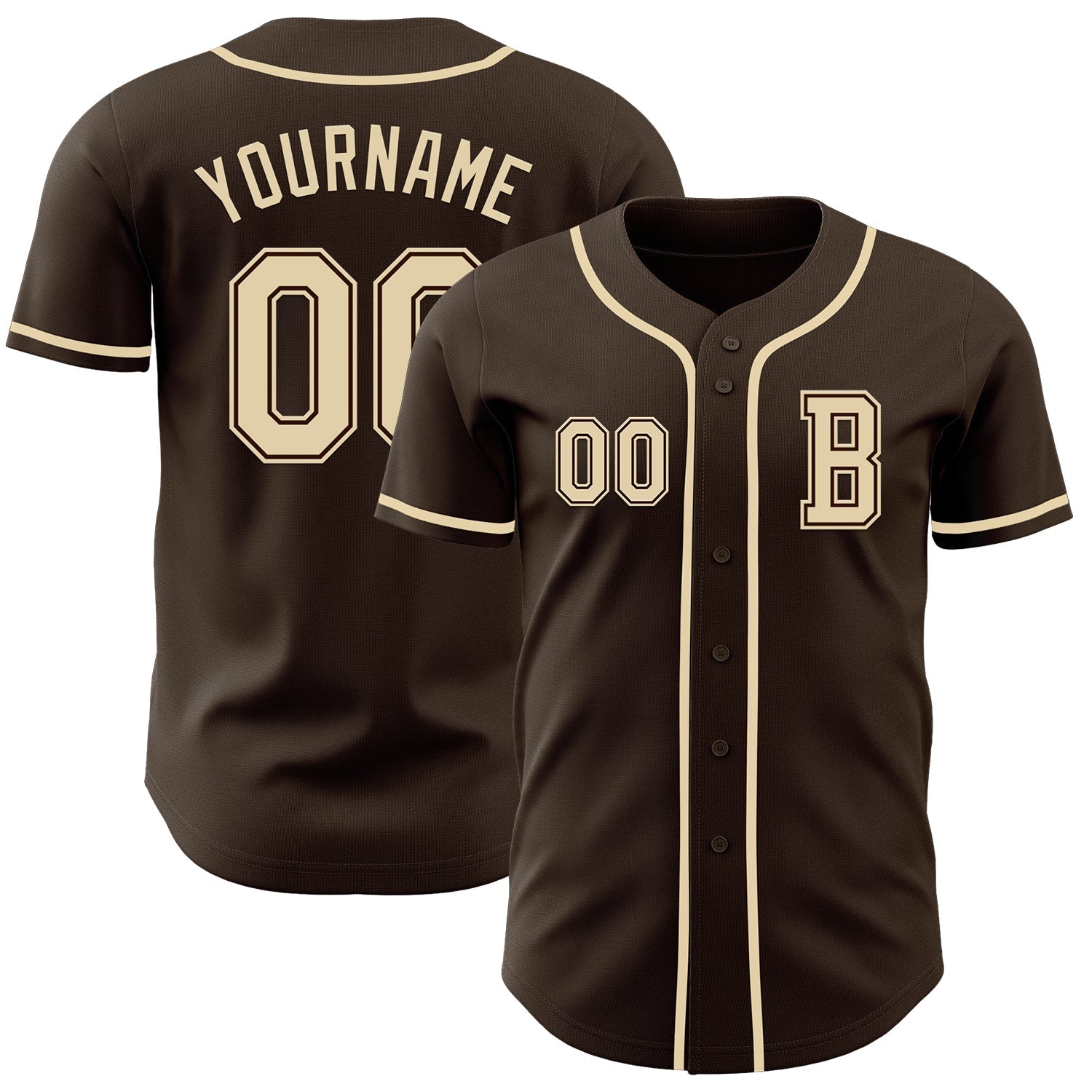 Custom Brown Cream Authentic Baseball Jersey baseball jersey product view 1