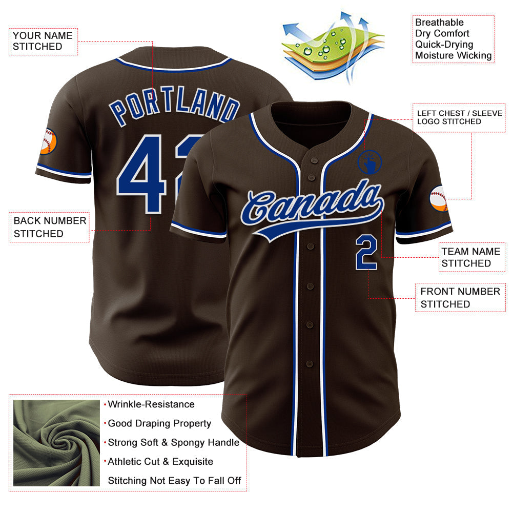 Custom Brown Royal-White Authentic Baseball Jersey baseball jersey product view 3