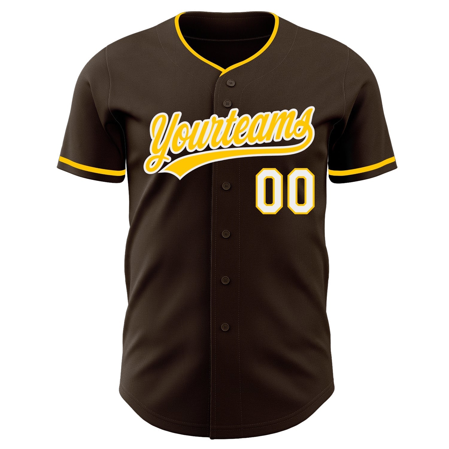 Custom Brown Yellow-White Authentic Baseball Jersey baseball jersey product view 2