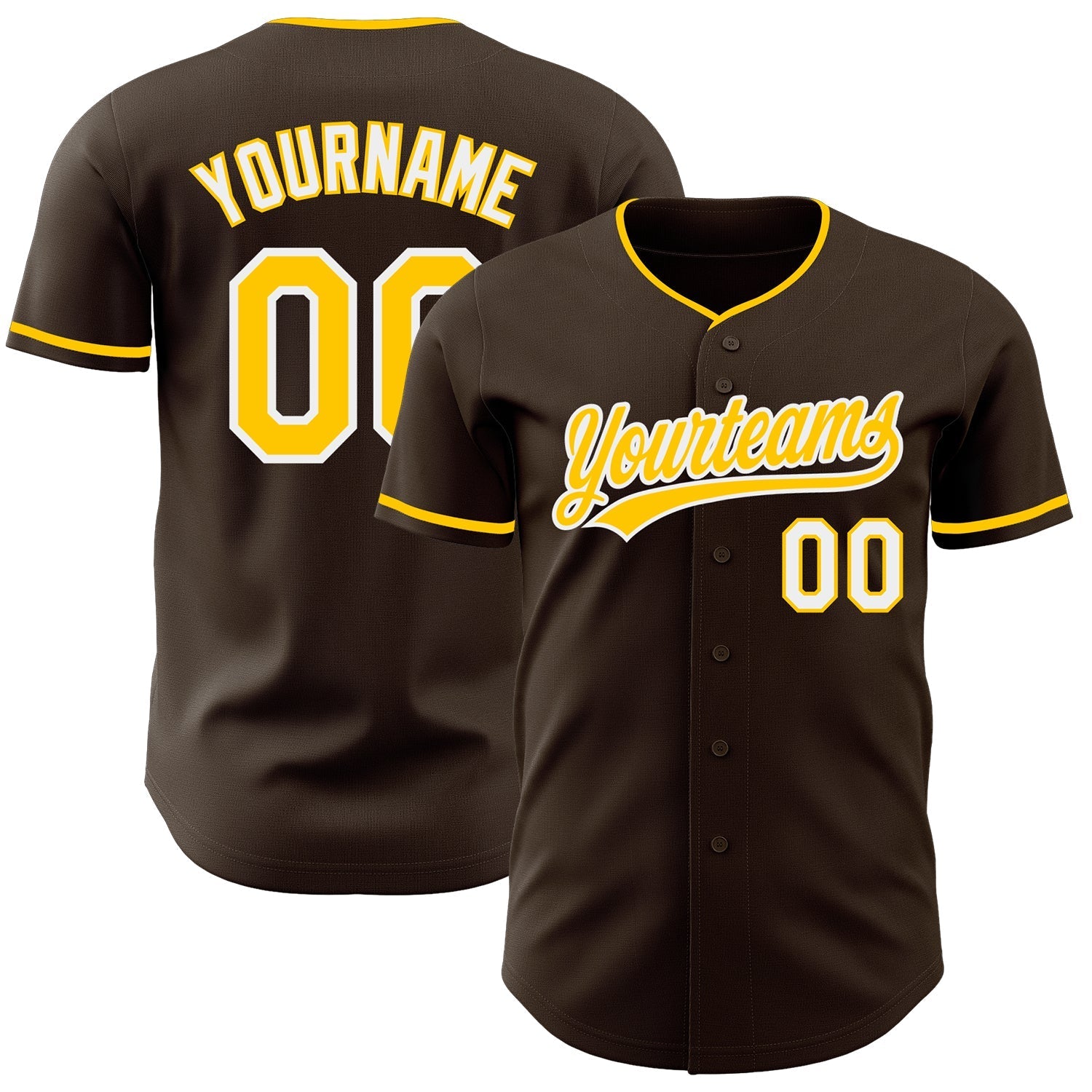 Custom Brown Yellow-White Authentic Baseball Jersey baseball jersey product view 1