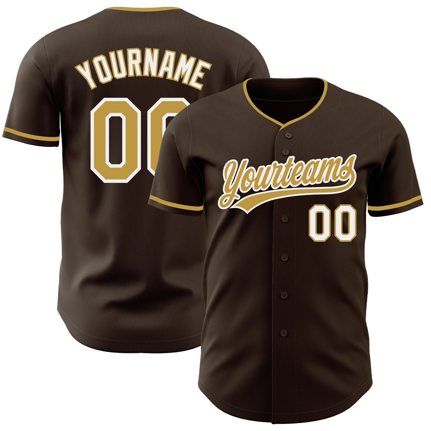 Custom Brown Old Gold-White Authentic Baseball Jersey baseball jersey product view 1