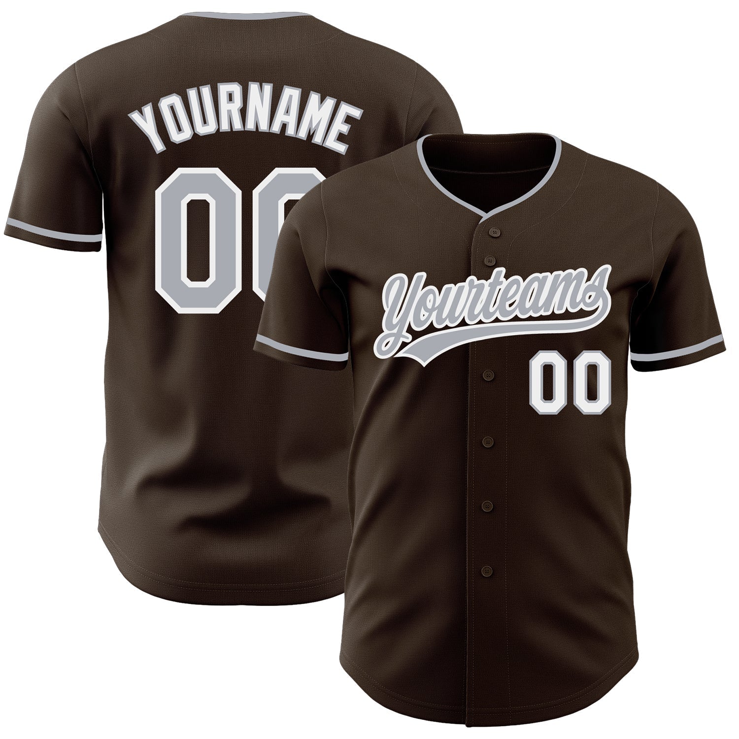 Custom Brown Gray-White Authentic Baseball Jersey baseball jersey product view 1
