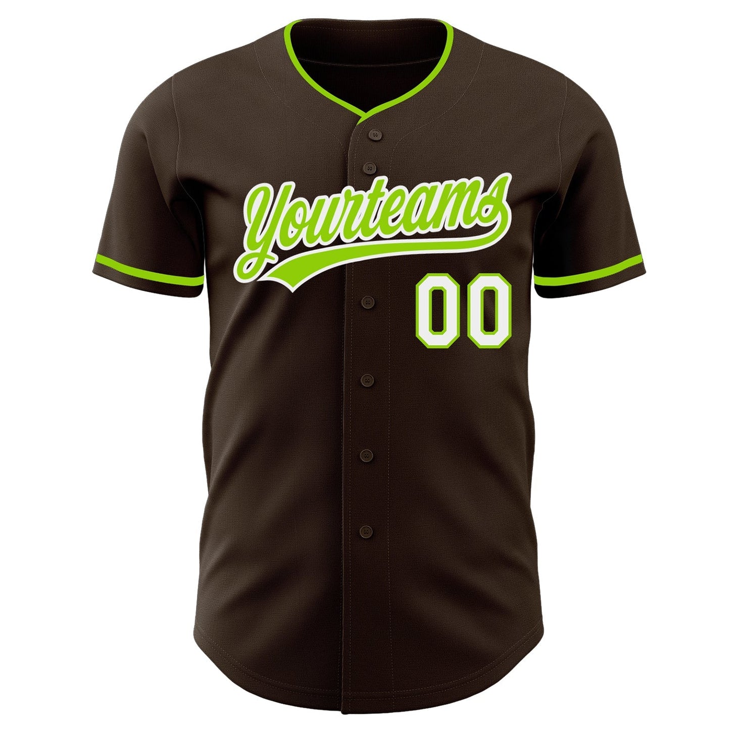 Custom Brown Neon Green-White Authentic Baseball Jersey baseball jersey product view 2
