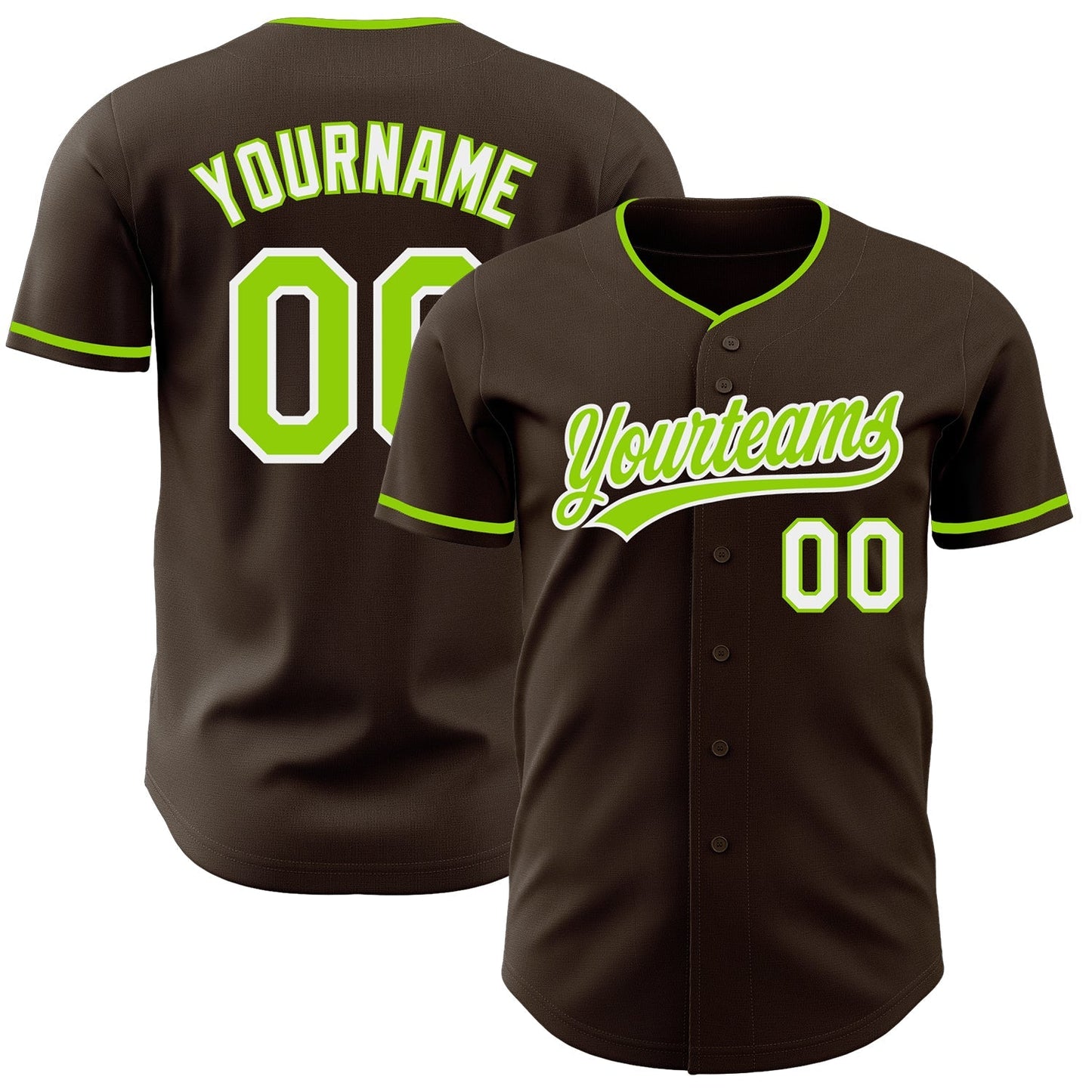 Custom Brown Neon Green-White Authentic Baseball Jersey baseball jersey product view 1
