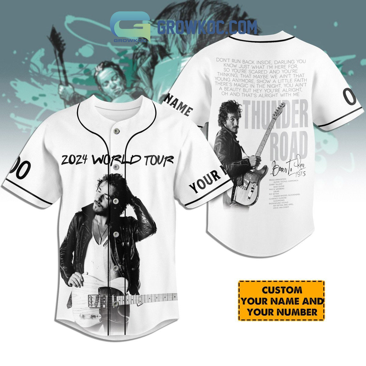 Bruce Springsteen Thunder Road 2024 World Tour Personalized Baseball Jersey baseball jersey product view 1