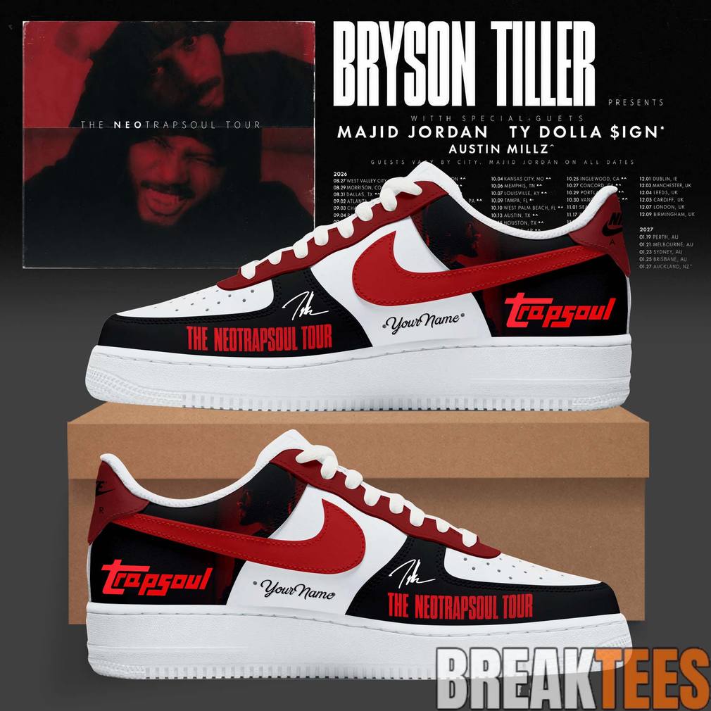 Bryson Tiller The Neo Trapsoul Tour 2026 Custom Air Force 1 Sneaker Unisex T-shirt, Sweatshirt, Hoodie, Long Sleeve Tee - T-Shirt, Sweatshirt, Hoodie