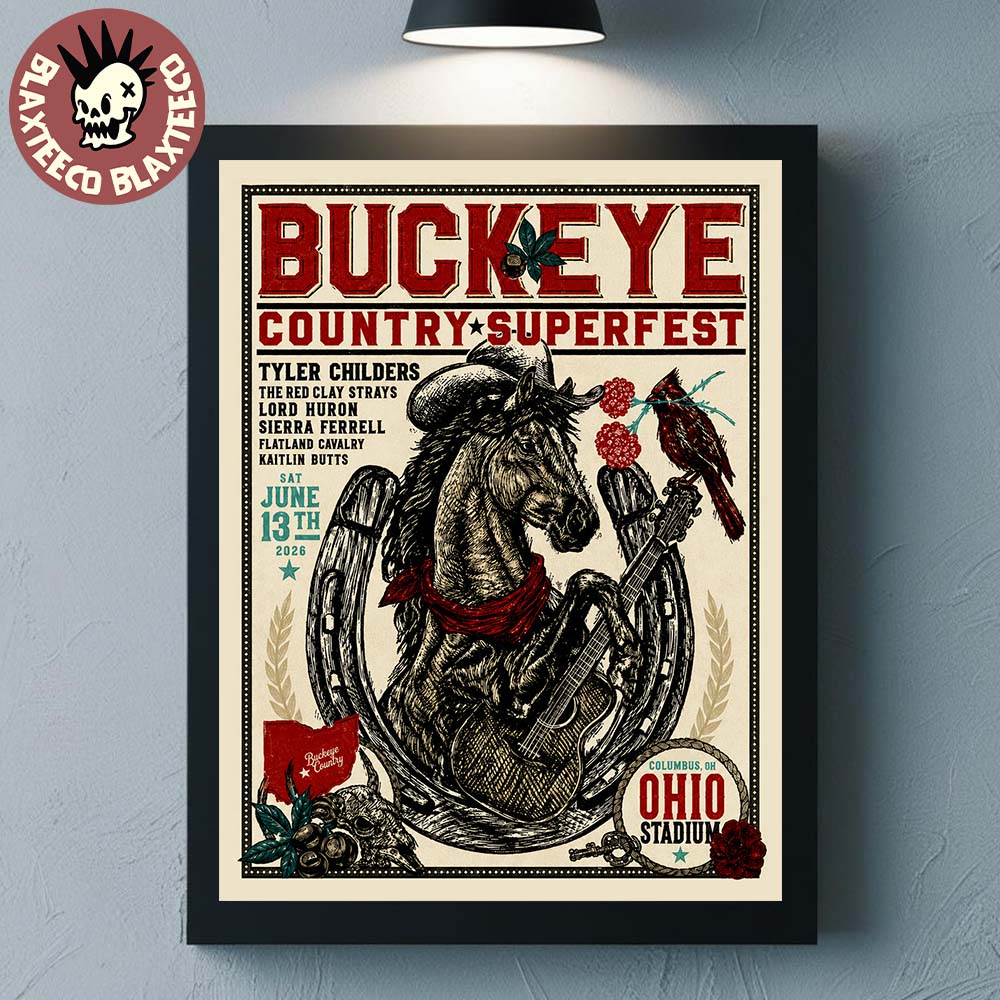 Buckeye Country Superfest 2026 Merchandise Exclusive Poster In Columbus Ohio At Ohio Stadium On June 13 2026 The Horse Holding Guitar Poster Canvas - T-Shirt, Sweatshirt, Hoodie