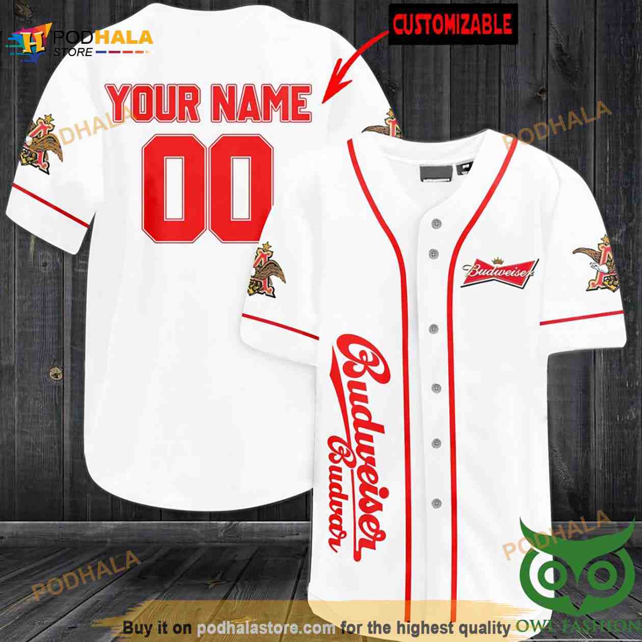 Budweiser Budvar Personalized Gift, Custom Name Number 3D Baseball Jersey Shirt baseball jersey product view 1