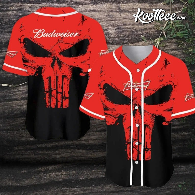 Budweiser Crazy Red Skull For Beer Lovers Baseball Jersey baseball jersey product view 1
