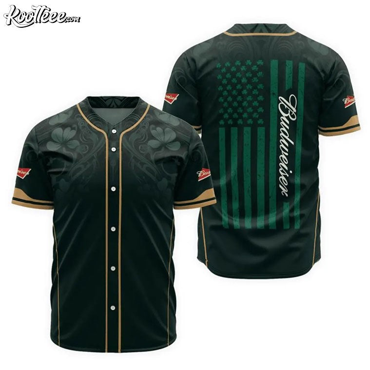Budweiser US Flag Saint Patrick’s Day Baseball Jersey baseball jersey product view 1
