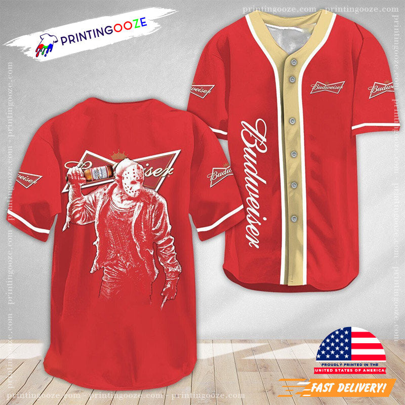 Budweiser Jason From Friday The 13th Red Baseball Jersey baseball jersey product view 1