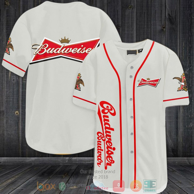 Budweiser Budvar white Baseball shirt baseball jersey product view 1