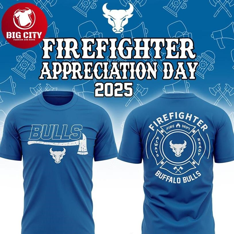 Buffalo Bulls Firefighter Appreciation 2025 NCAA Gameday Two Sided Shirt Unisex T-shirt, Sweatshirt, Hoodie, Long Sleeve Tee - T-Shirt, Sweatshirt, Hoodie