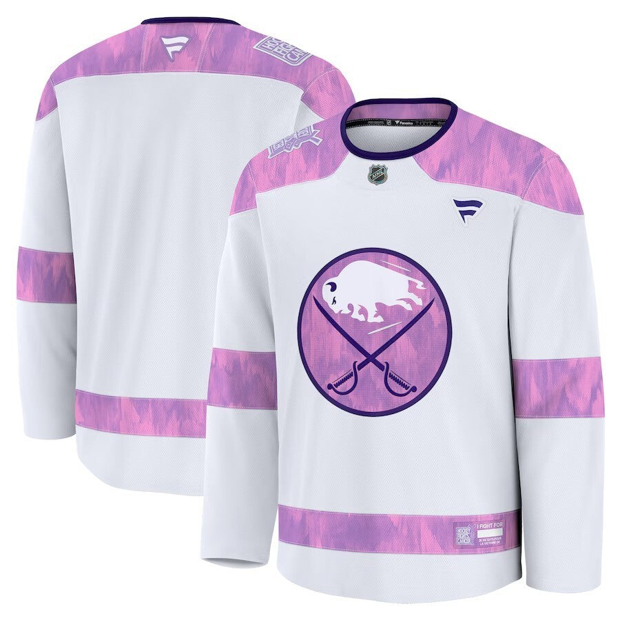 Buffalo Sabres 2024 Hockey Fights Cancer Practice Jersey - White Hockey Jersey hockey jersey product view 1